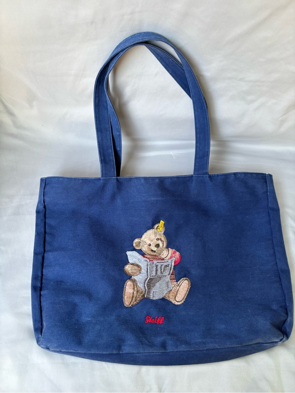 Steiff Navy Teddy Bear Embroidered Canvas Tote